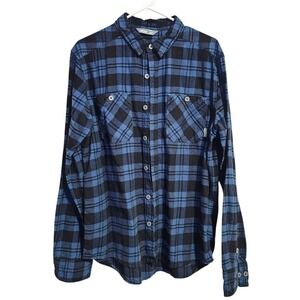STIO Men's Coburn Flannel Shirt‎ Blue Black Plaid Long Sleeve Organic Cotton M